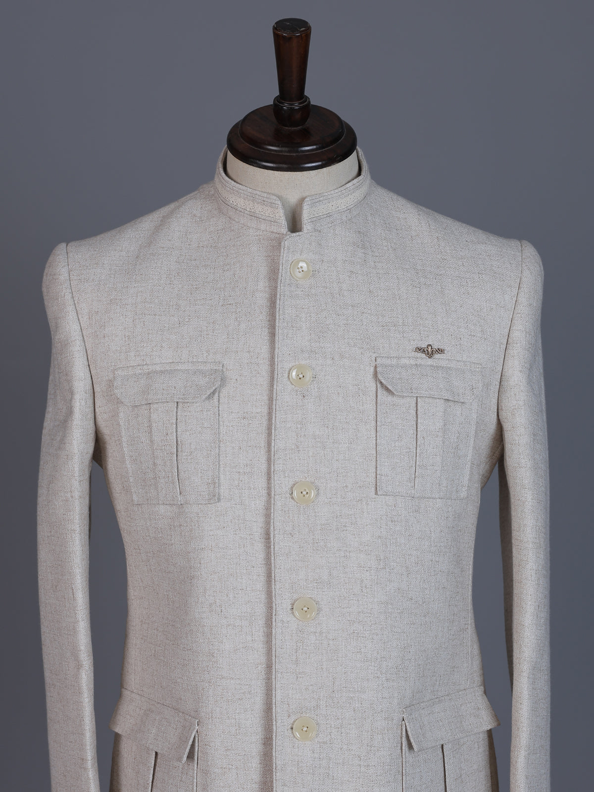 Beige linen silk textured blazer for men