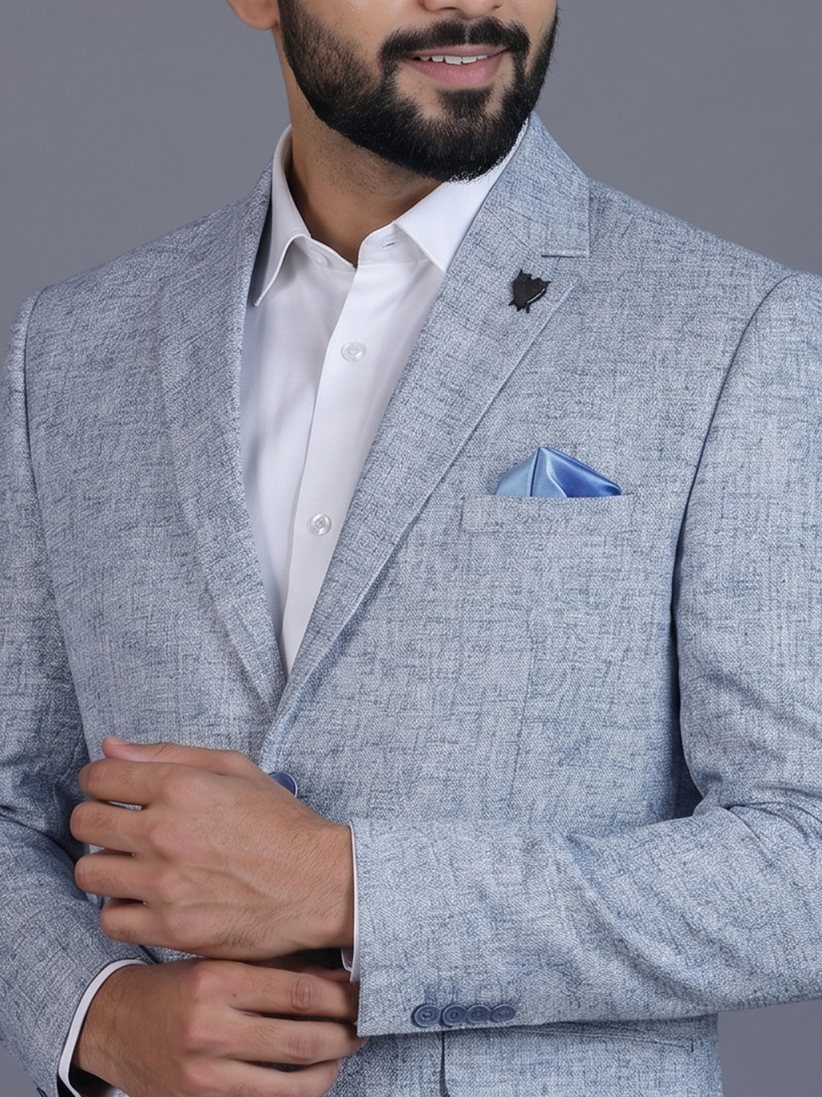 Light blue linen silk blazer for formal wear