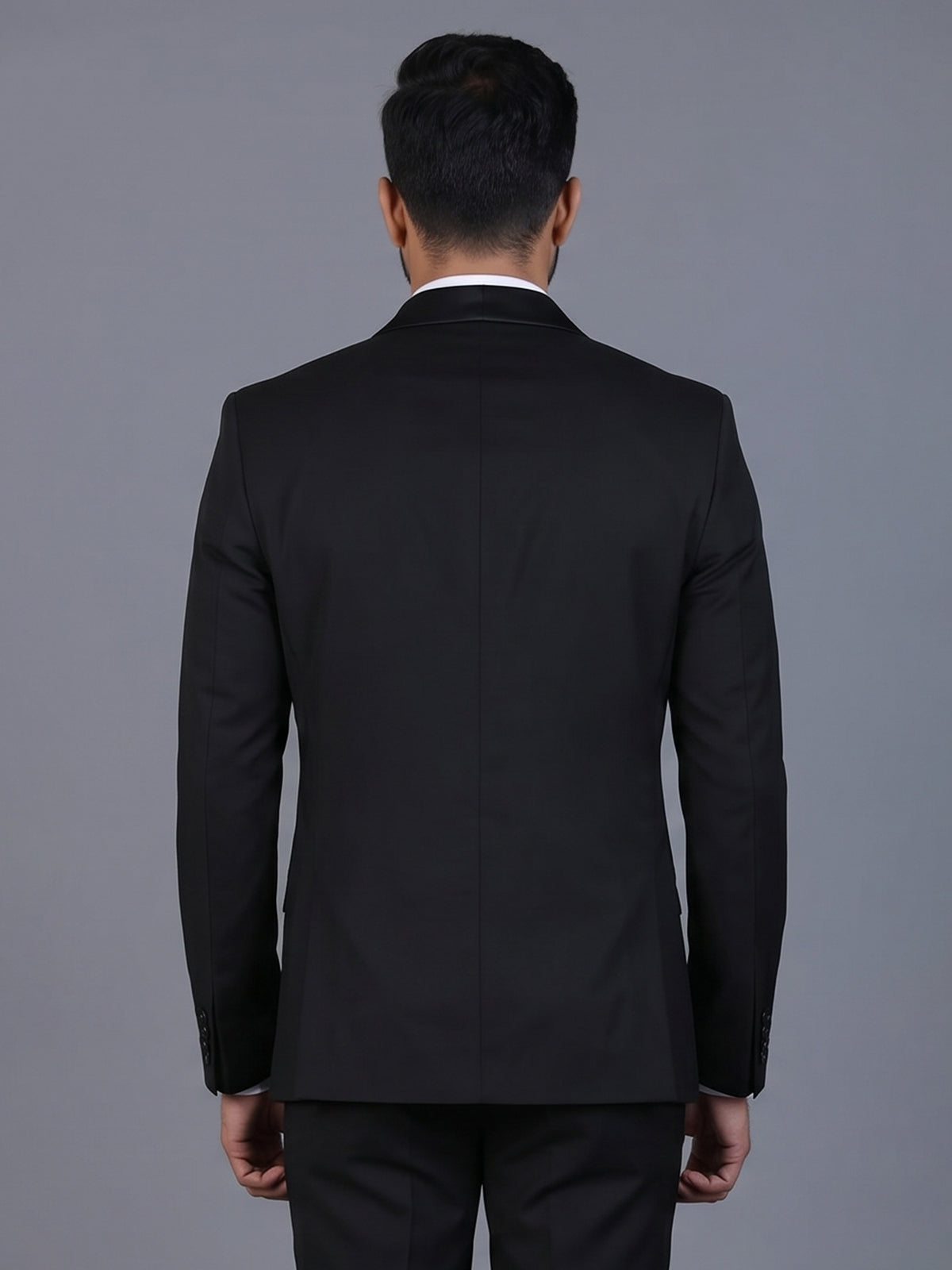 Black solid terry rayon blazer for formal wear