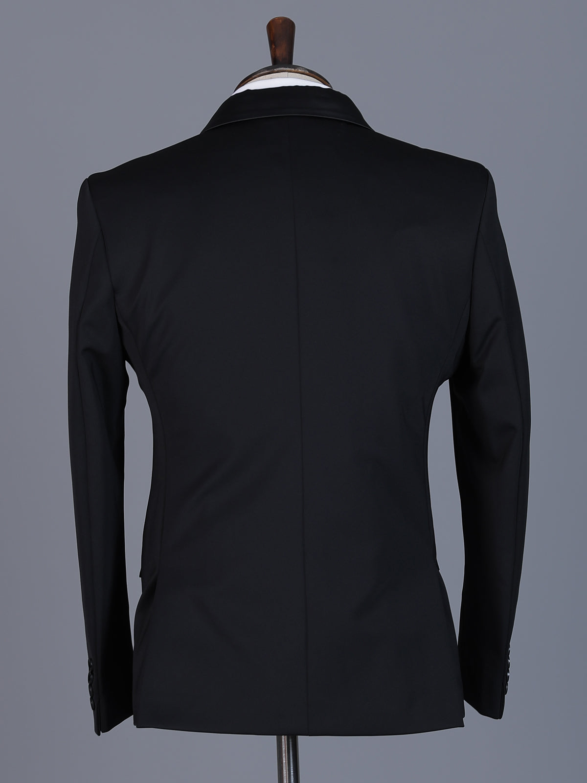 Black solid terry rayon blazer for formal wear