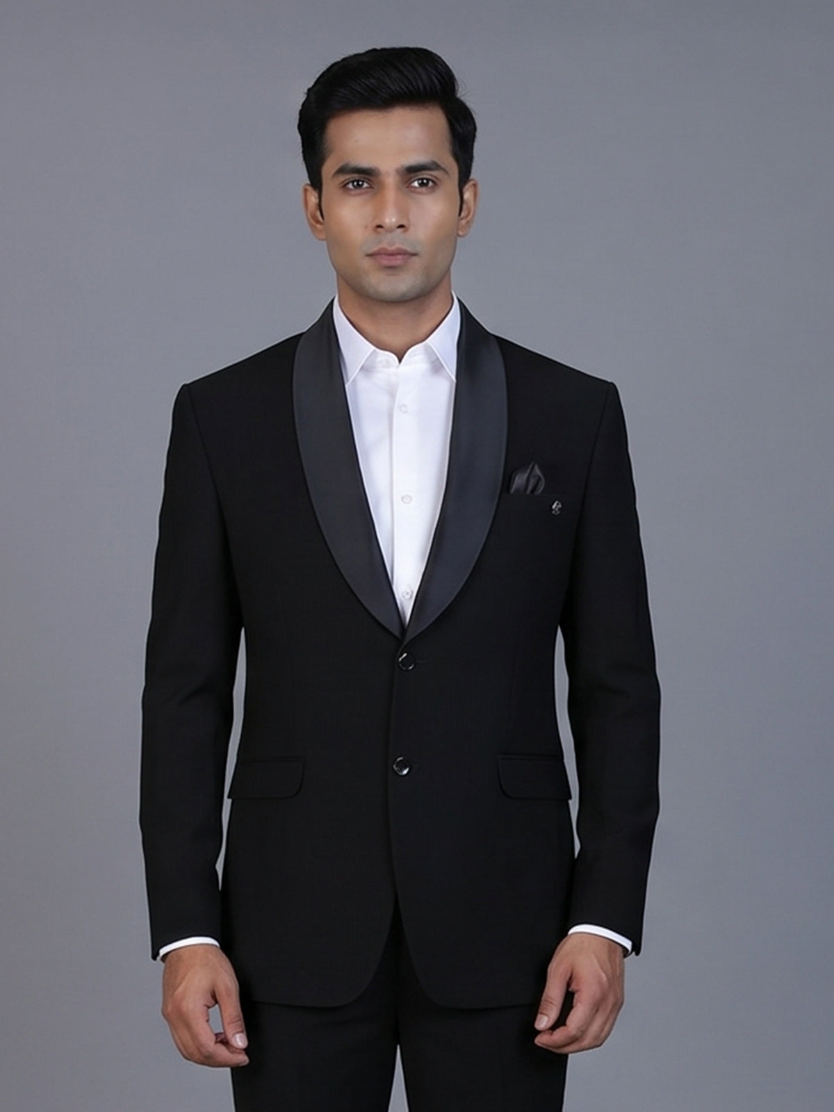 Black solid terry rayon blazer for party wear