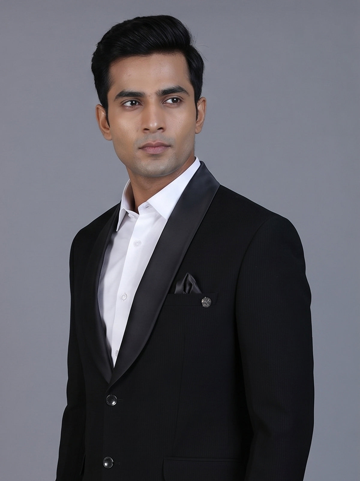 Black solid terry rayon blazer for party wear