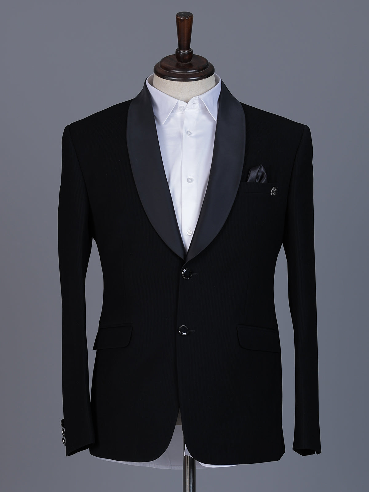 Black solid terry rayon blazer for party wear