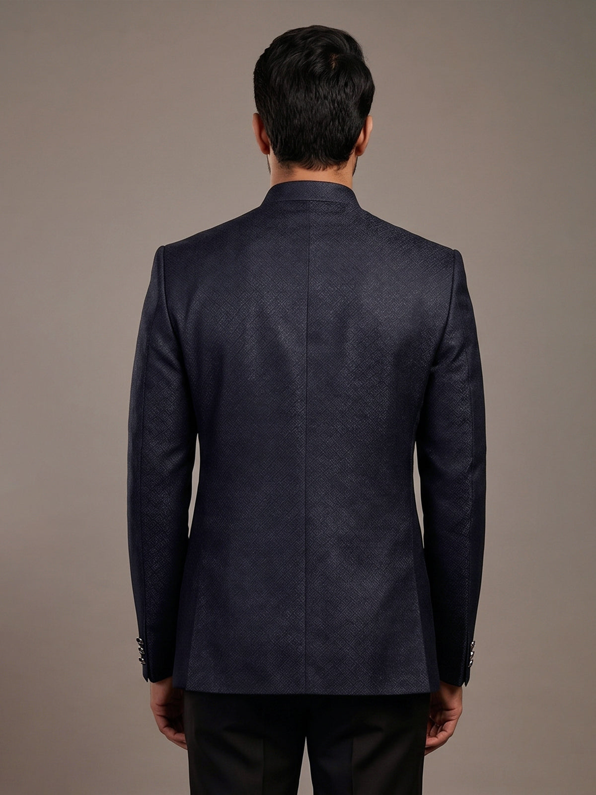 Navy jacquard textured Jodhpuri blazer for men