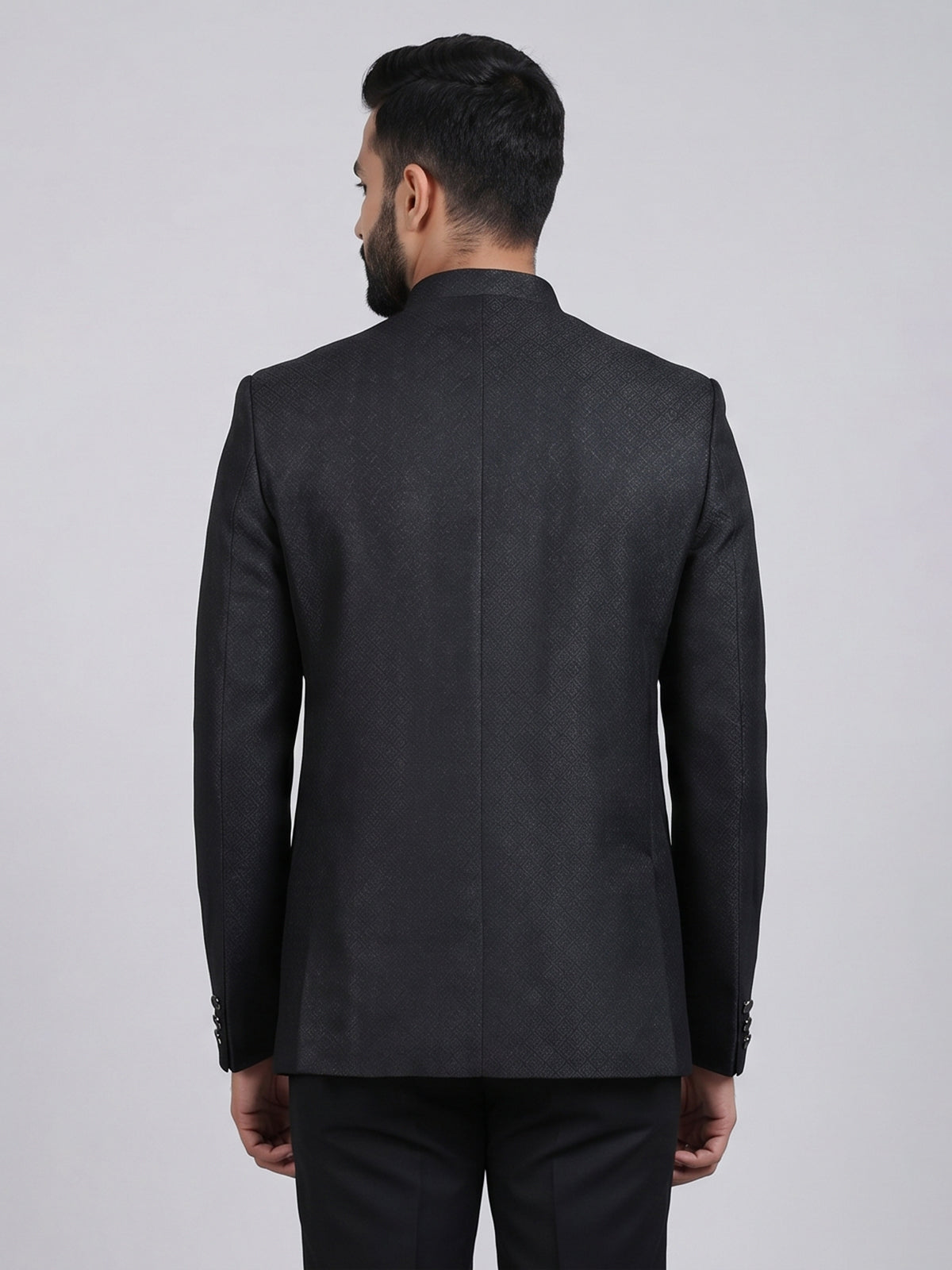 Black jacquard textured Jodhpuri blazer for men