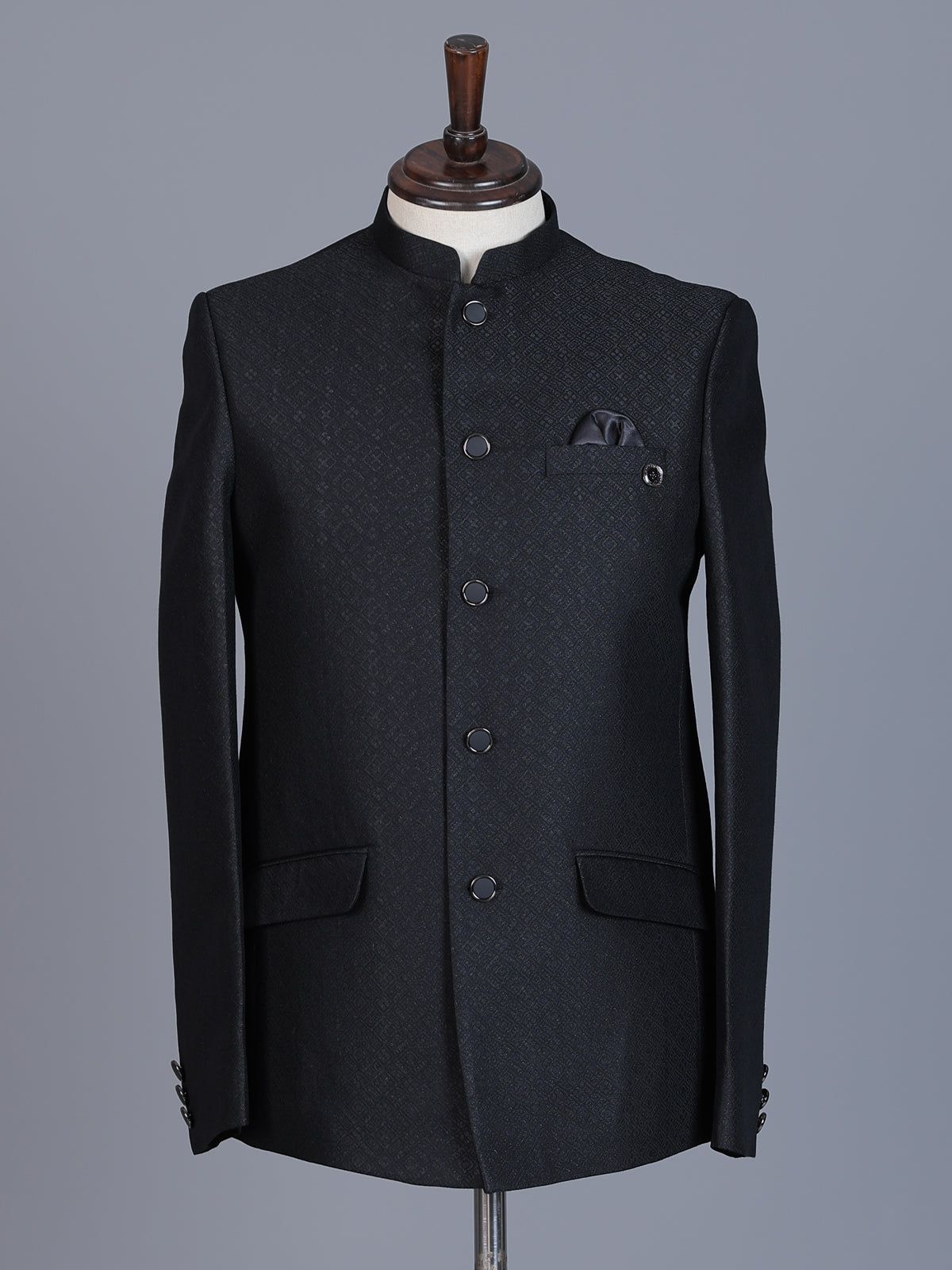 Black jacquard textured Jodhpuri blazer for men