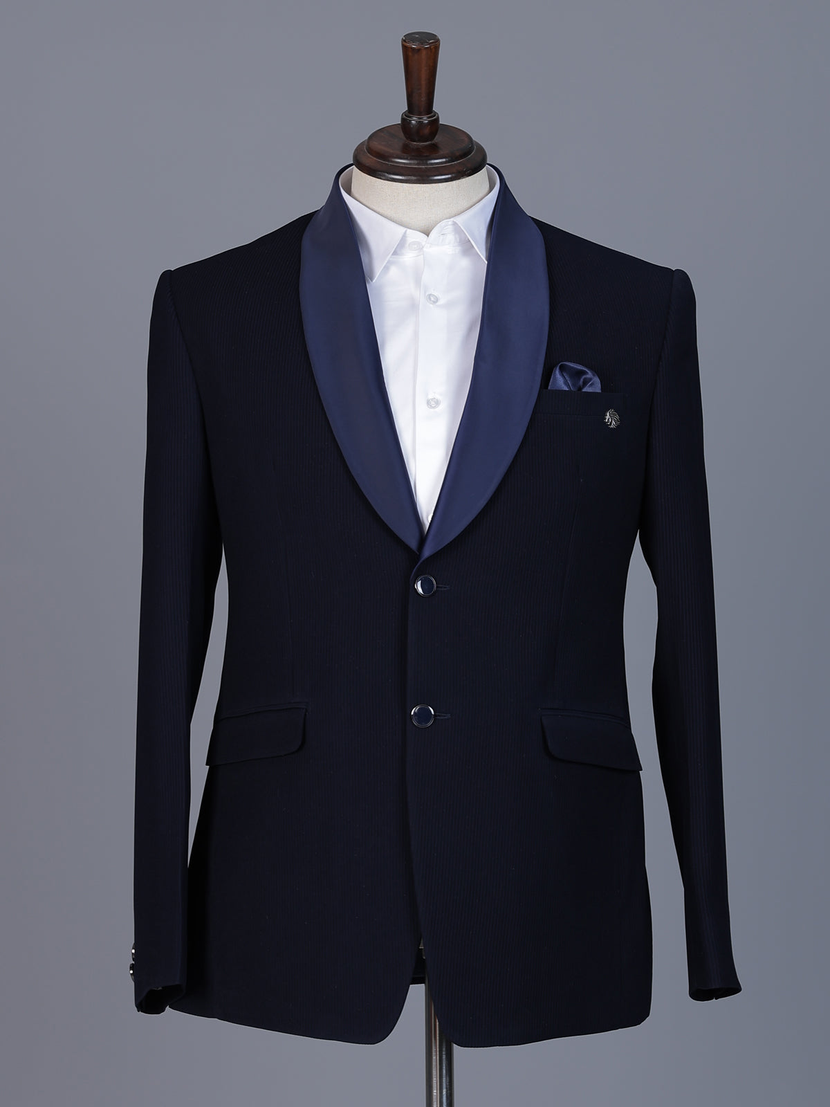 Navy terry rayon blazer for party wear