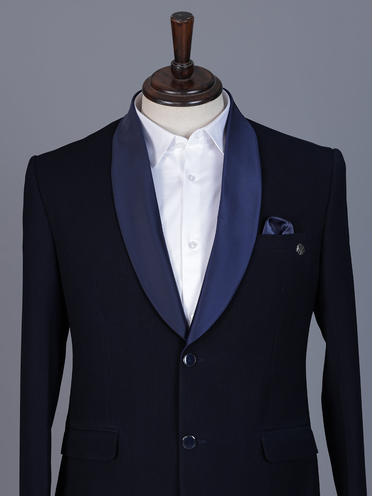 Navy terry rayon blazer for party wear