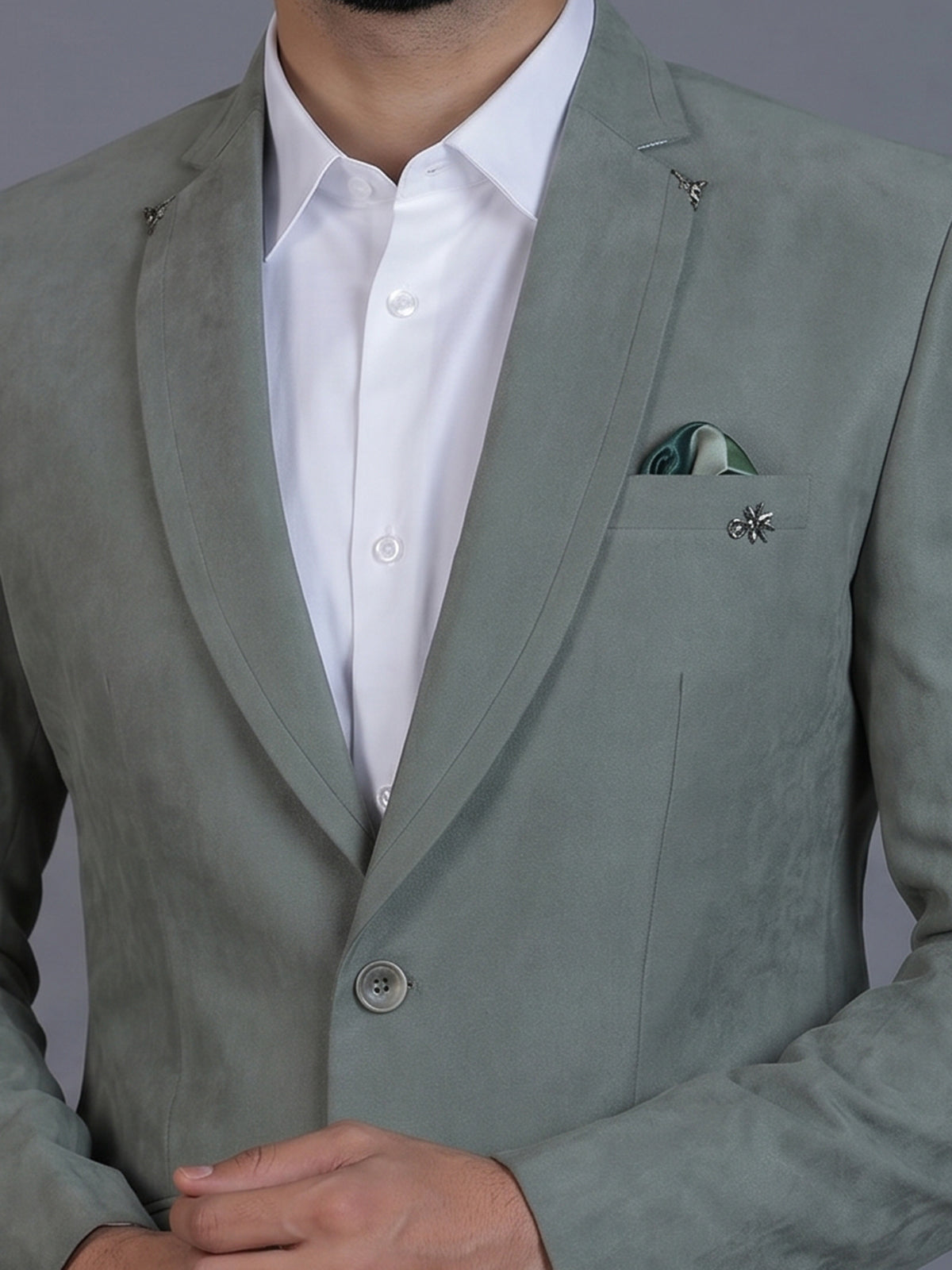Pista green terry rayon blazer for party look