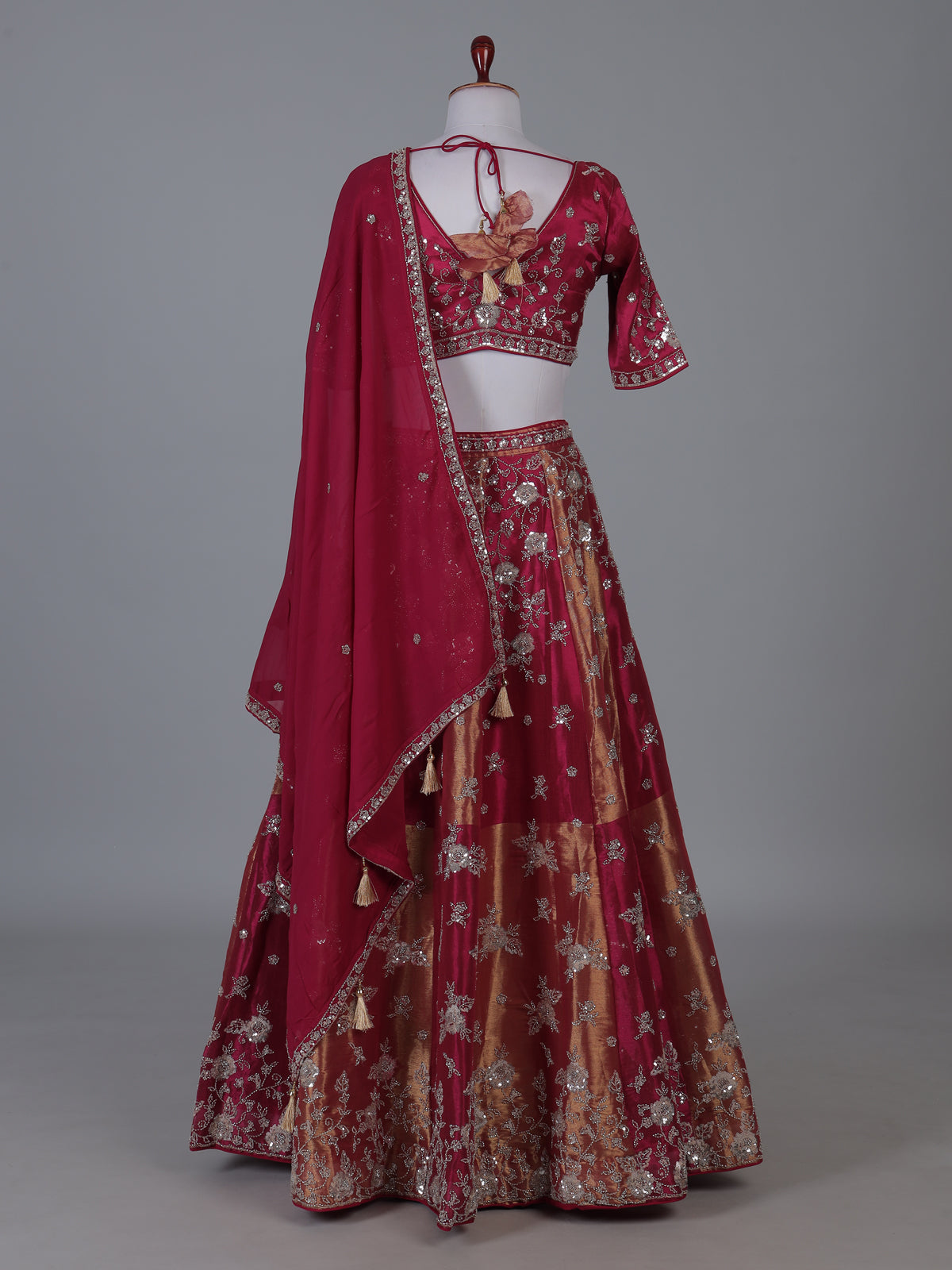 Magenta crepe silk lehenga choli with cutdana highlights
