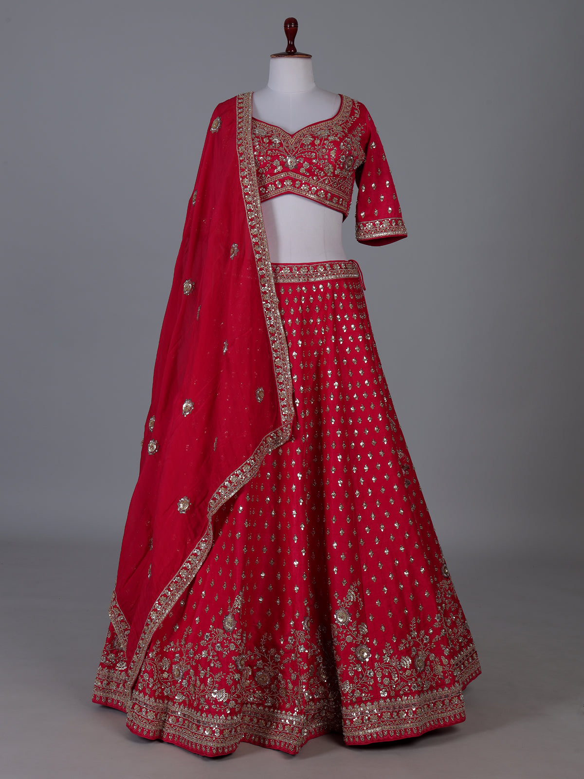 Magenta silk lehenga choli with detailed cutdana work