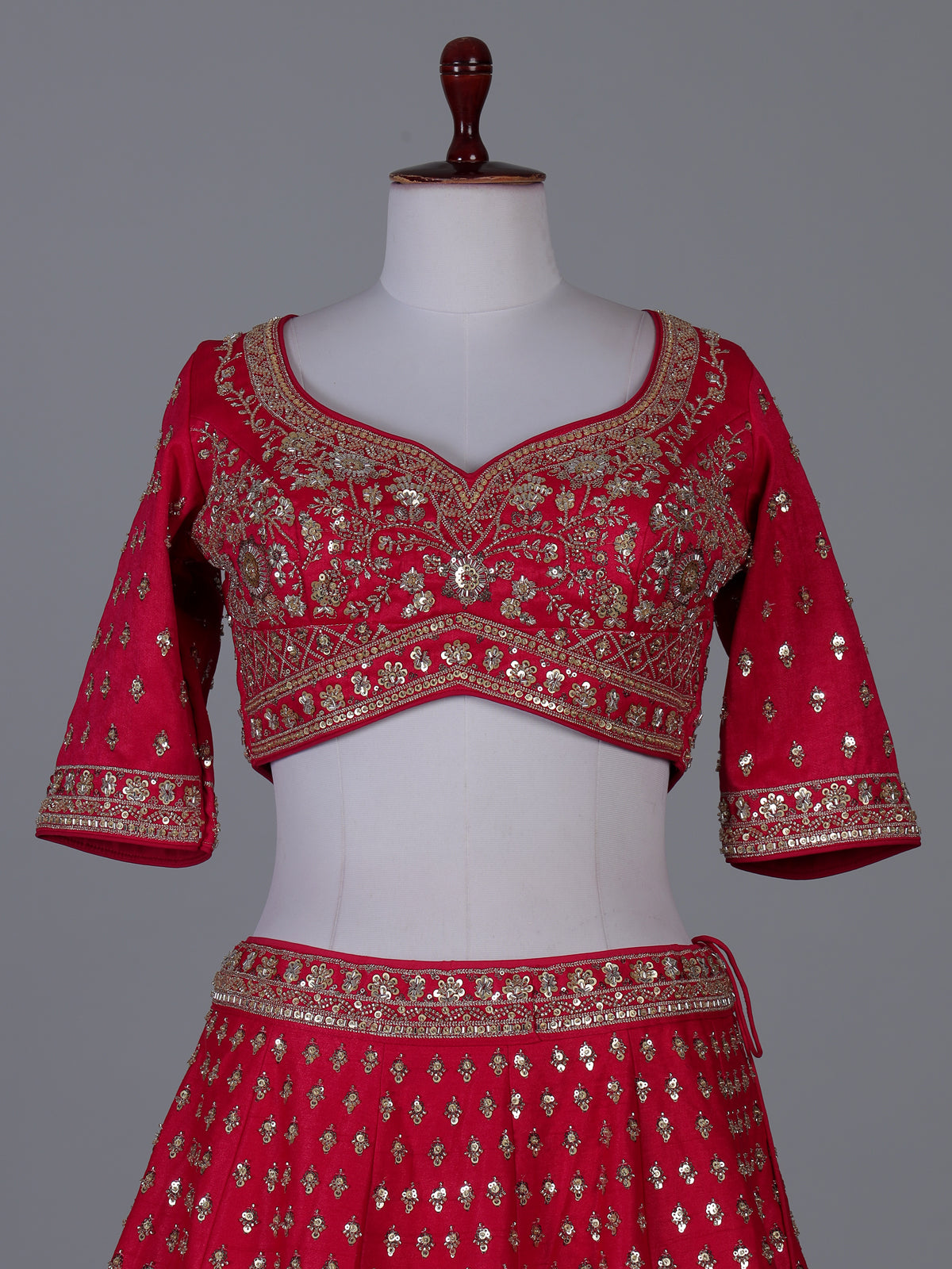 Magenta silk lehenga choli with detailed cutdana work