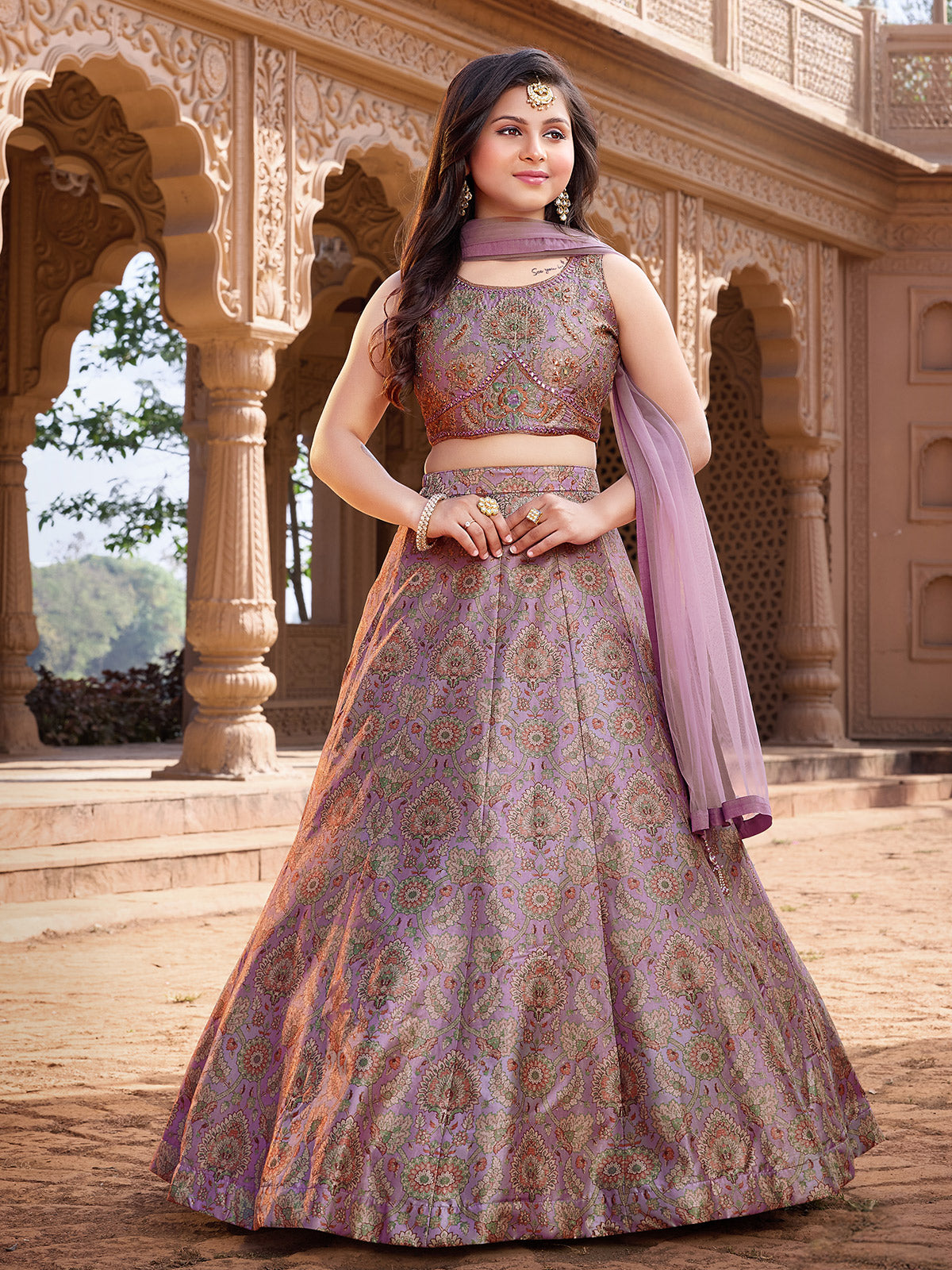 Purple jacquard silk lehenga choli