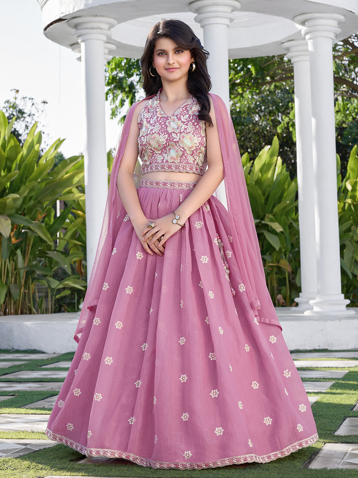 Pink chiffon wedding wear lehenga choli