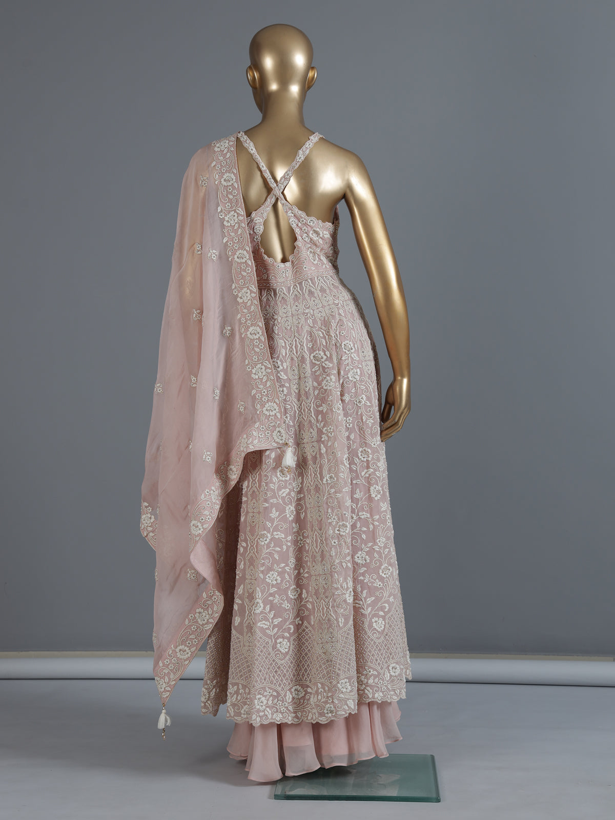 Elegant pink tissue silk palazzo suit with designer detailing