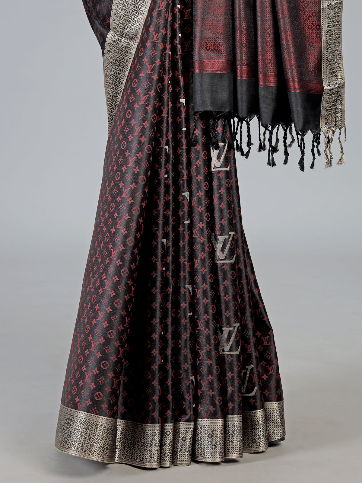 Charcoal black banarasi silk saree with intricate zari work