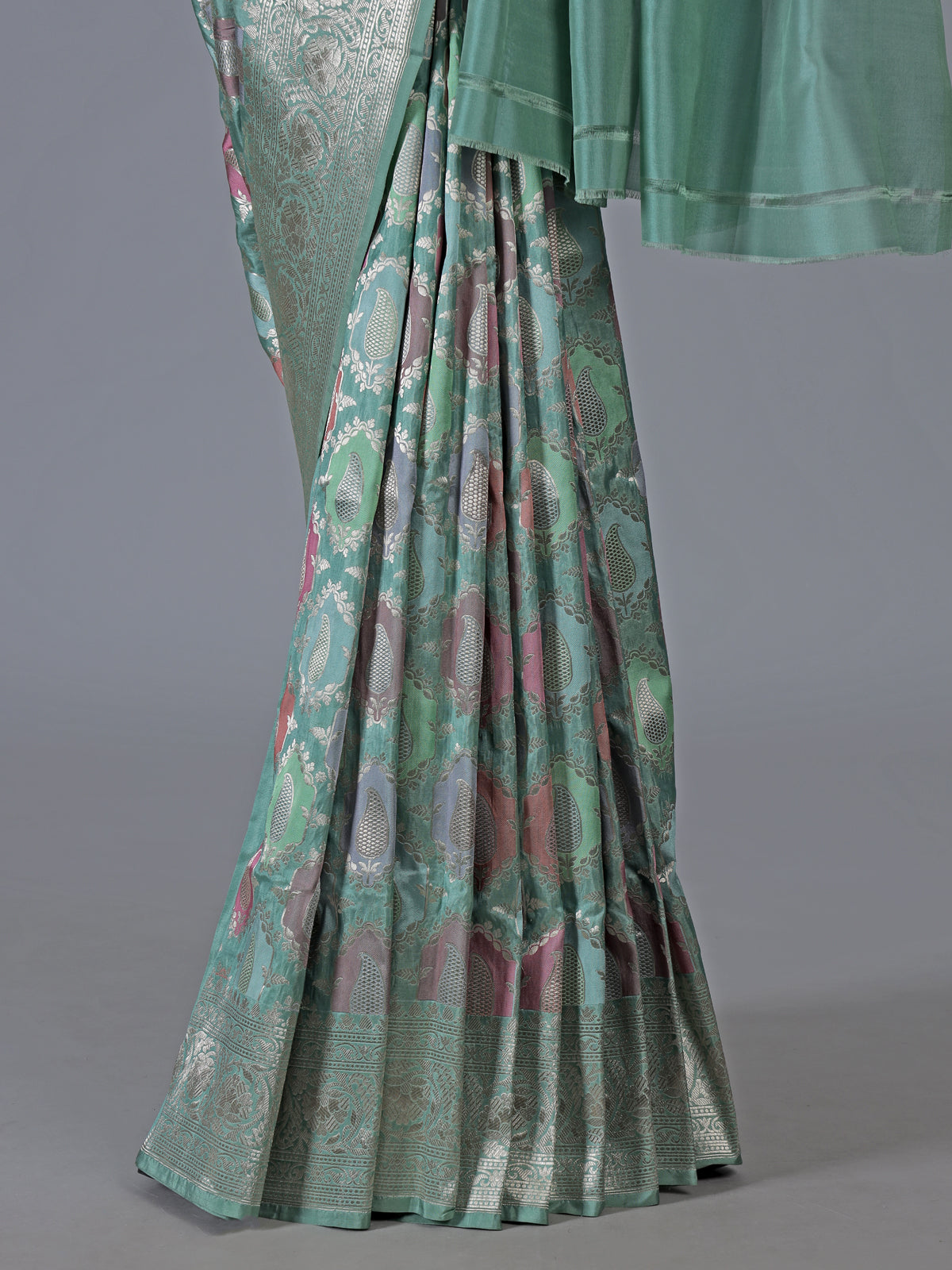 Green banarasi silk saree crafted for festive occasions
