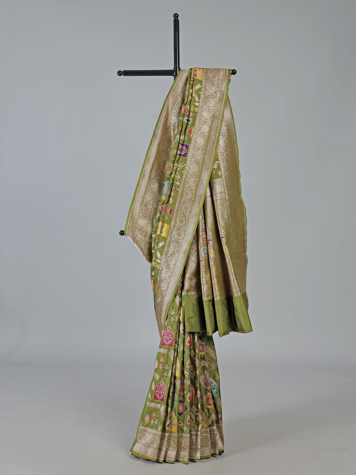 Light green banarasi silk saree ideal for festive occasions