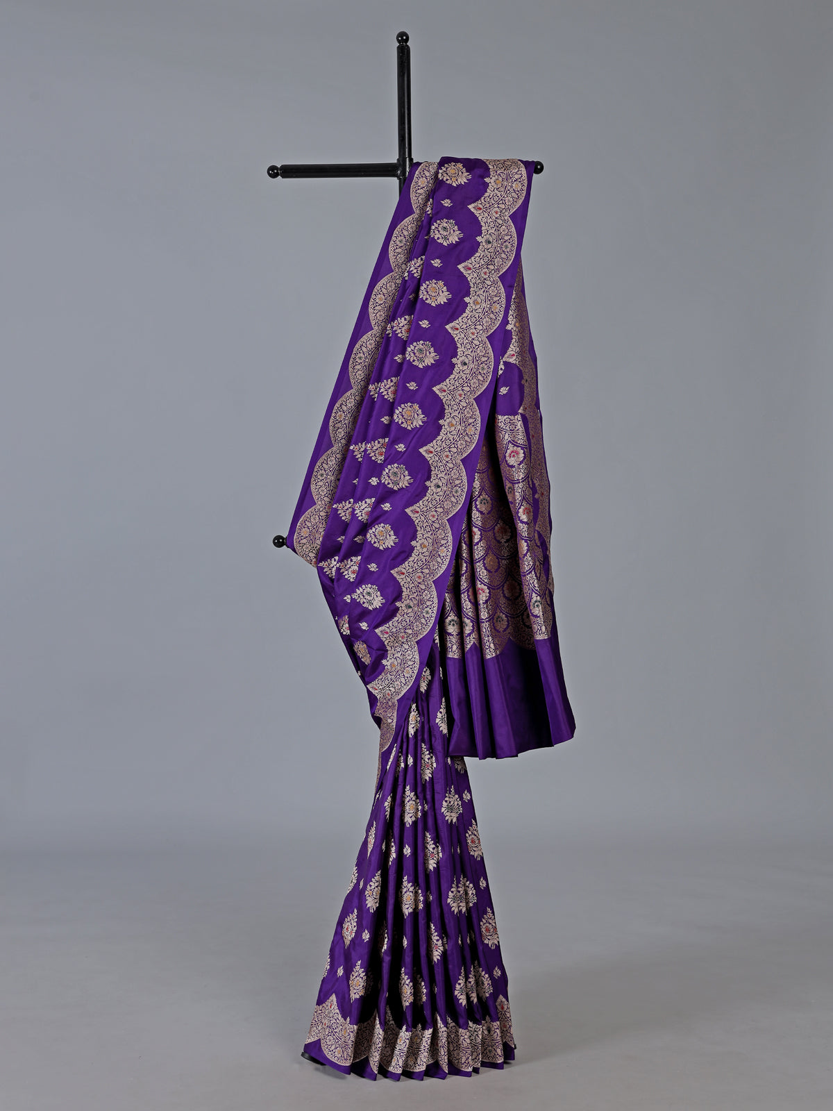 Purple banarasi silk saree with intricate zari work for weddings