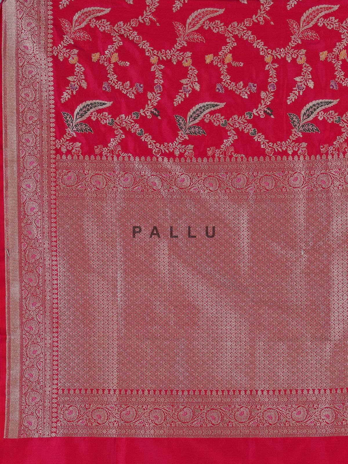 Red banarasi silk saree with golden zari detailing for wedding wear