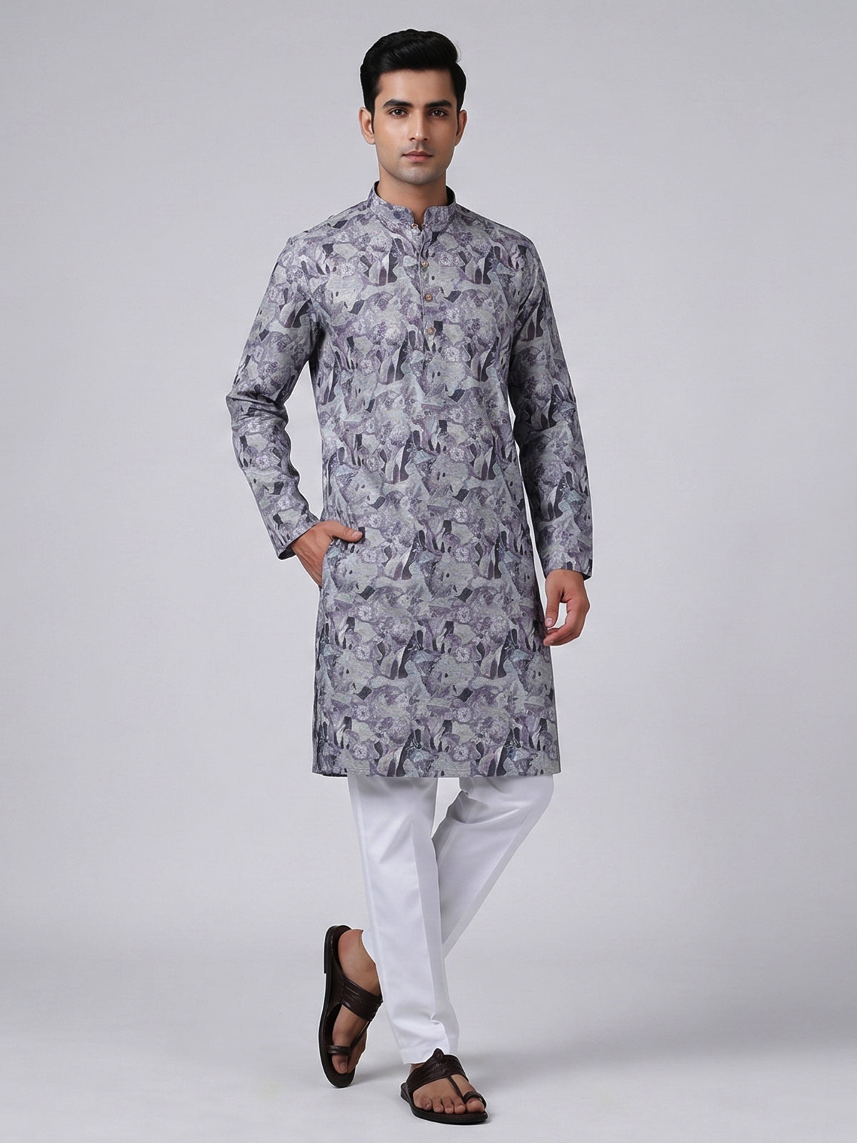 Multicolor cotton printed kurta suit for men