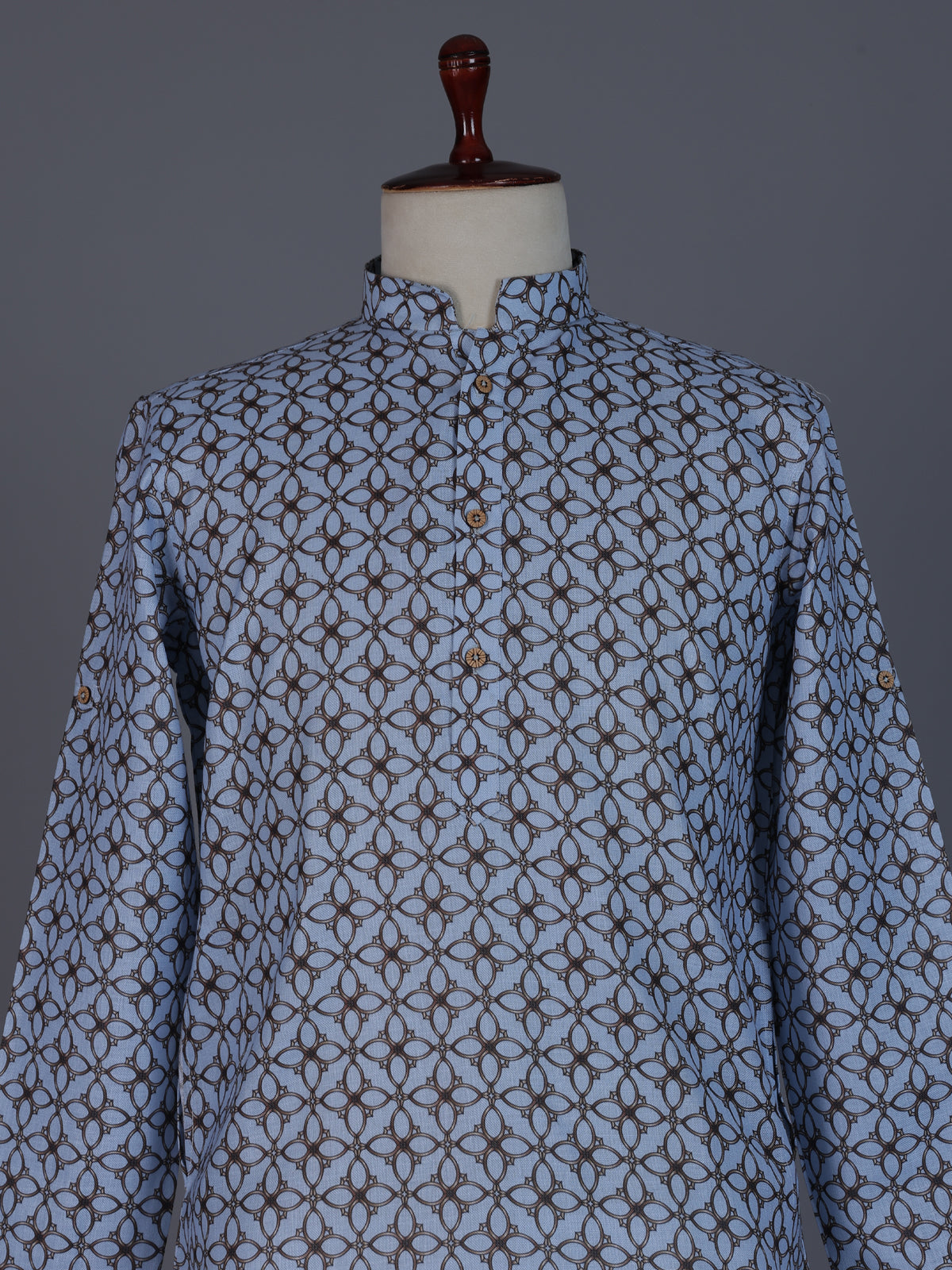 Stone blue cotton silk kurta suit with print