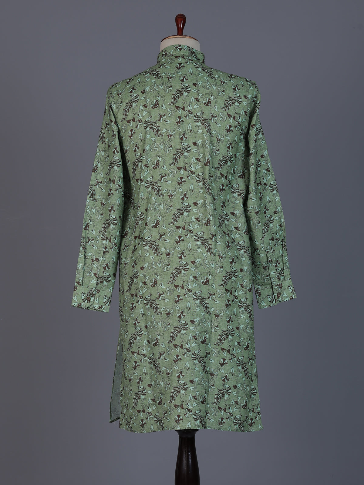 Green festive printed kurta suit in cotton