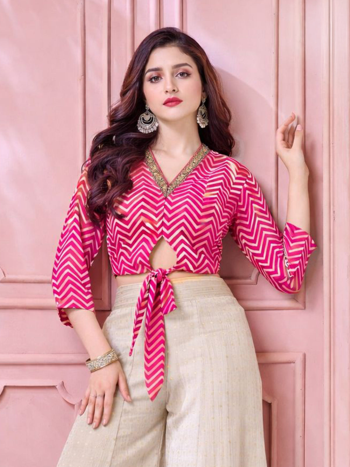 Rani pink off white silk palazzo suit design
