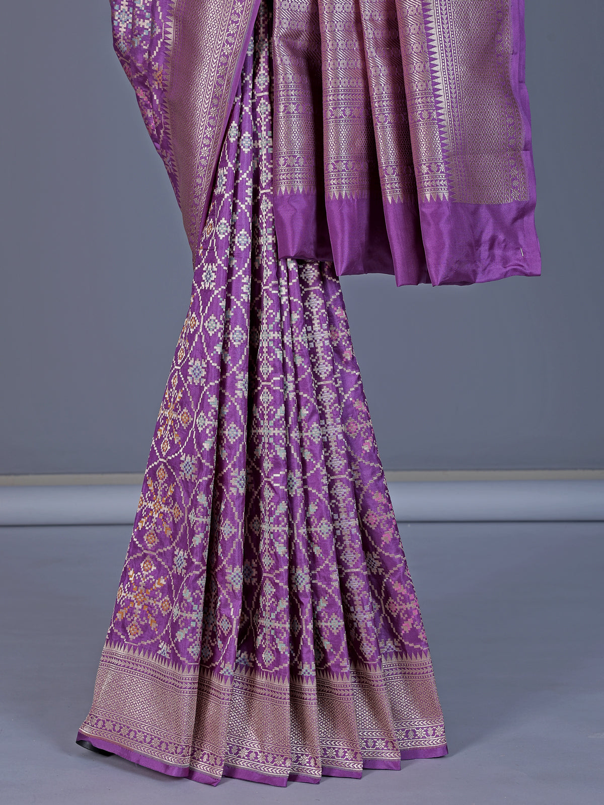 Lavender purple banarasi silk saree with elegant zari accents
