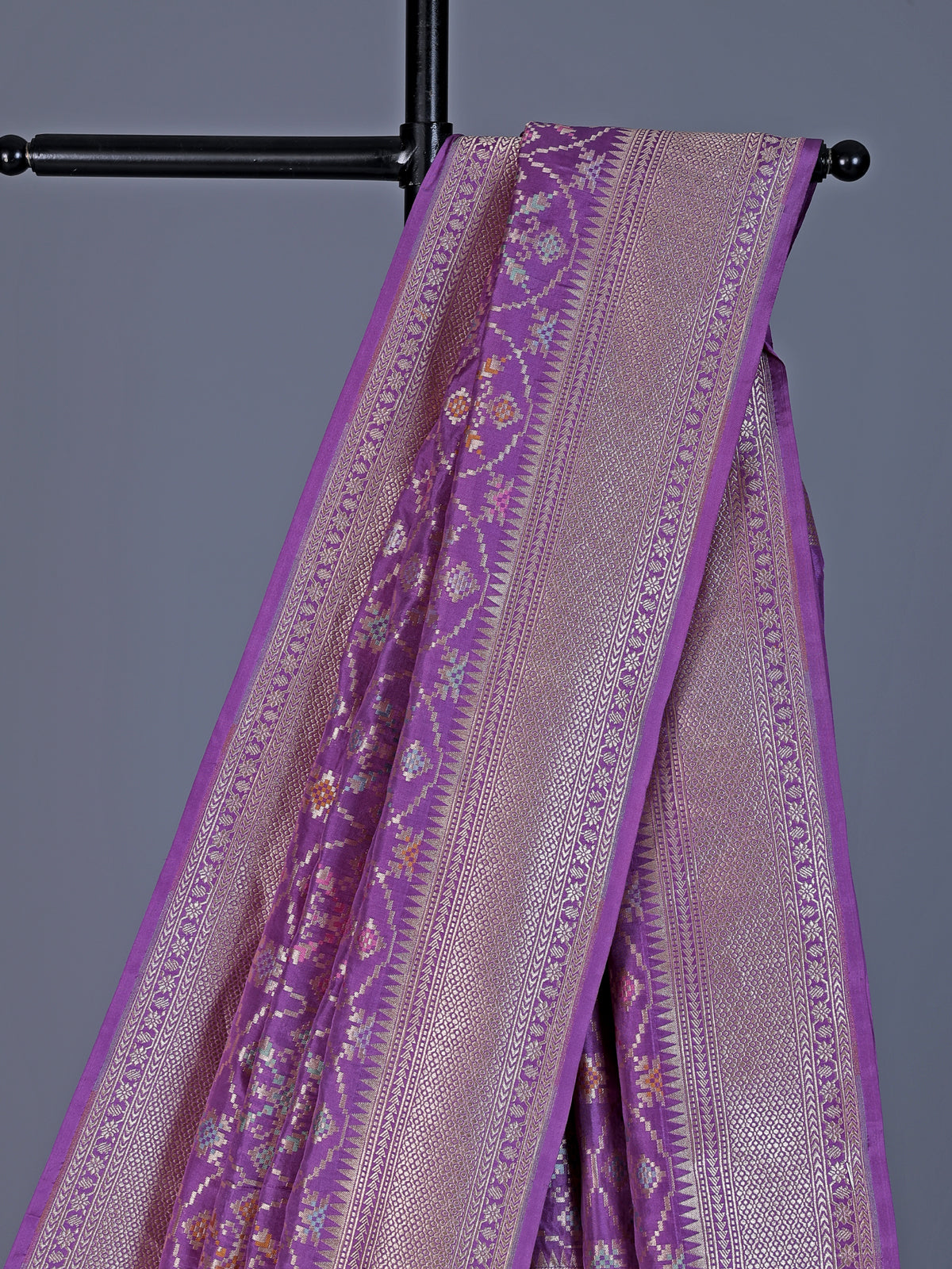 Lavender purple banarasi silk saree with elegant zari accents