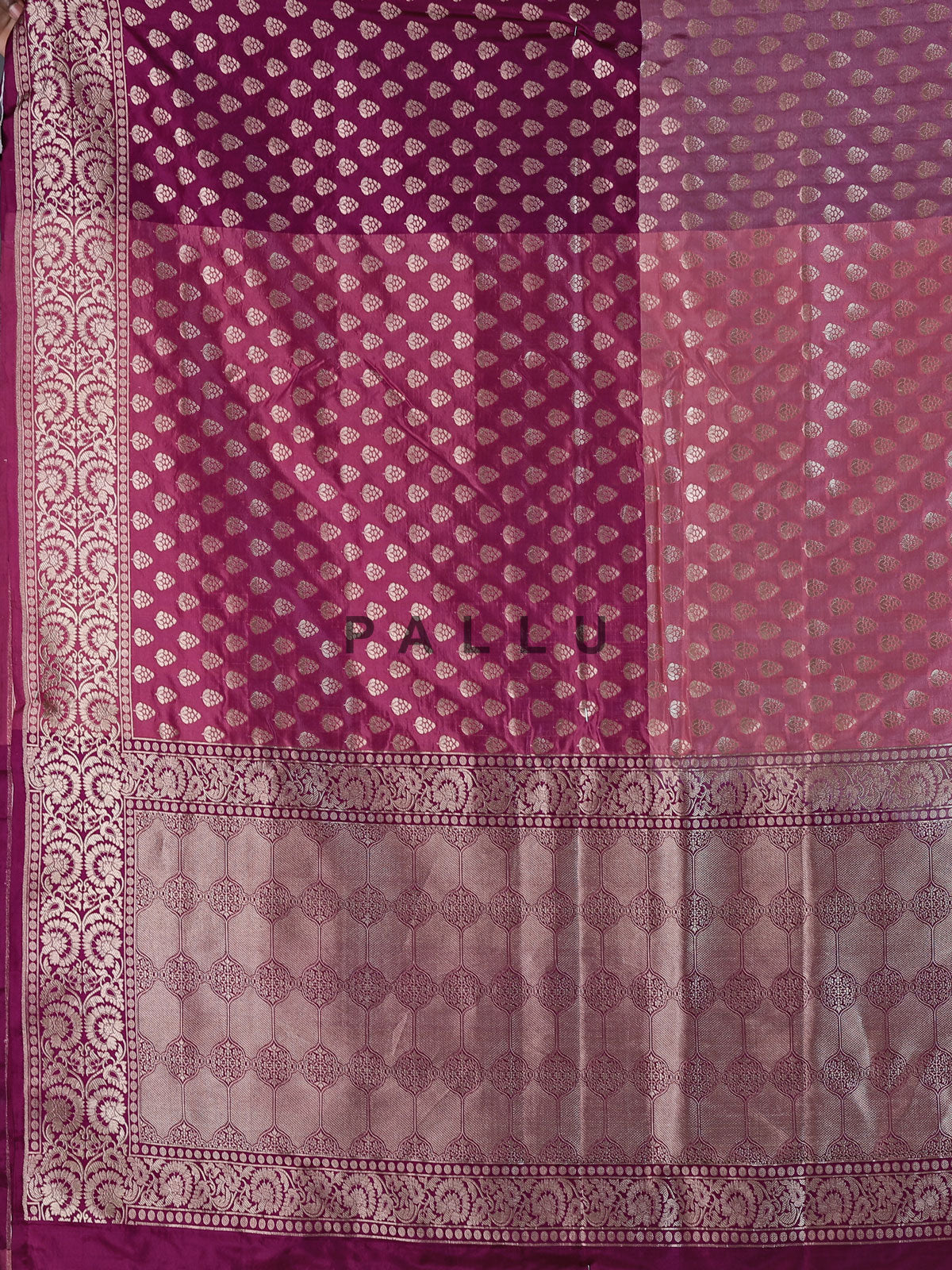 Purple pink shaded banarasi silk saree with zari butti