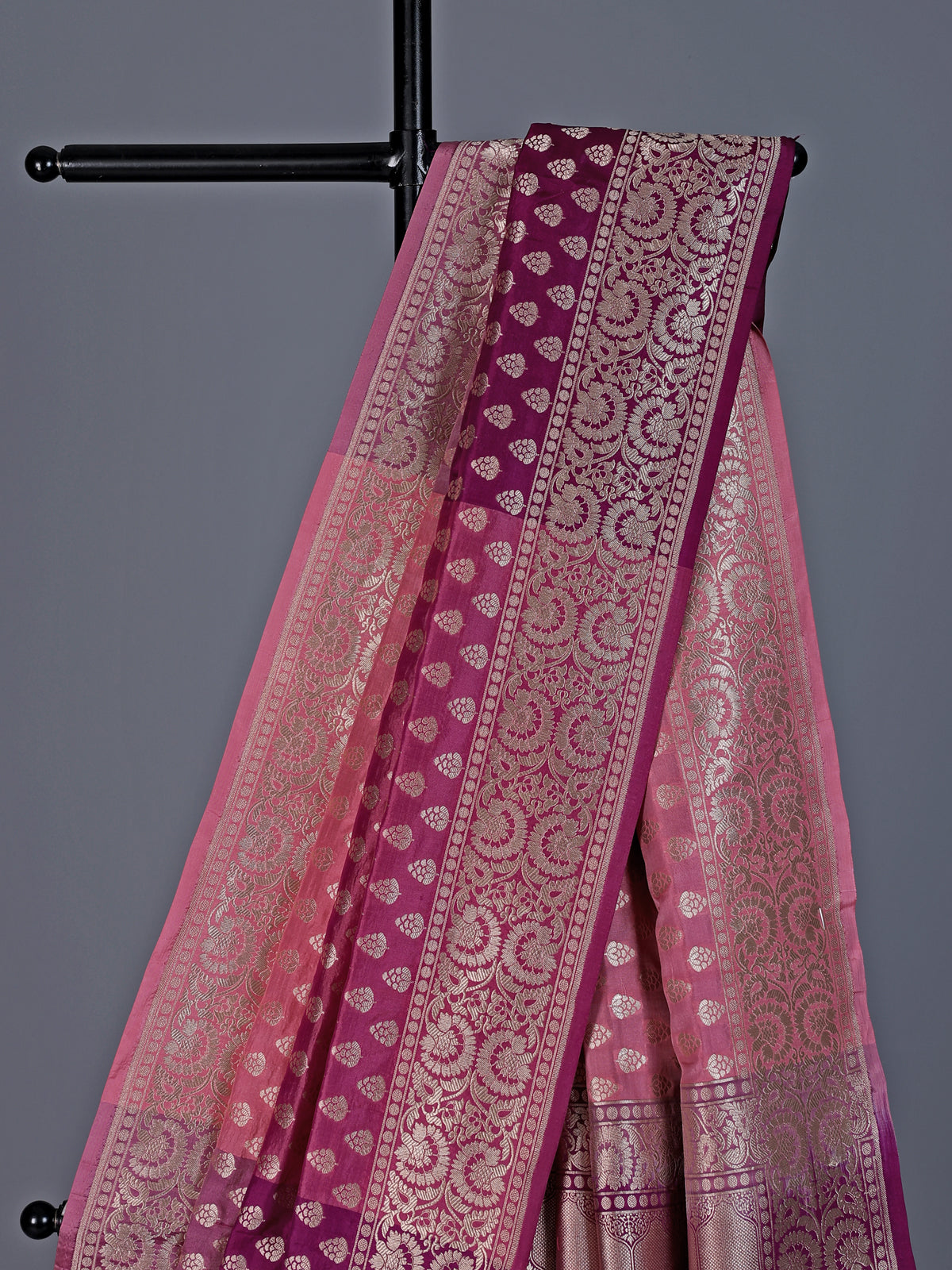 Purple pink shaded banarasi silk saree with zari butti
