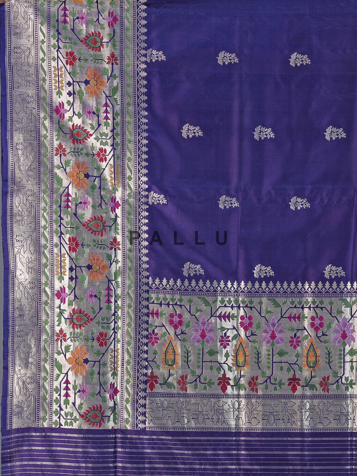 Purple banarasi silk saree with floral zari butti border