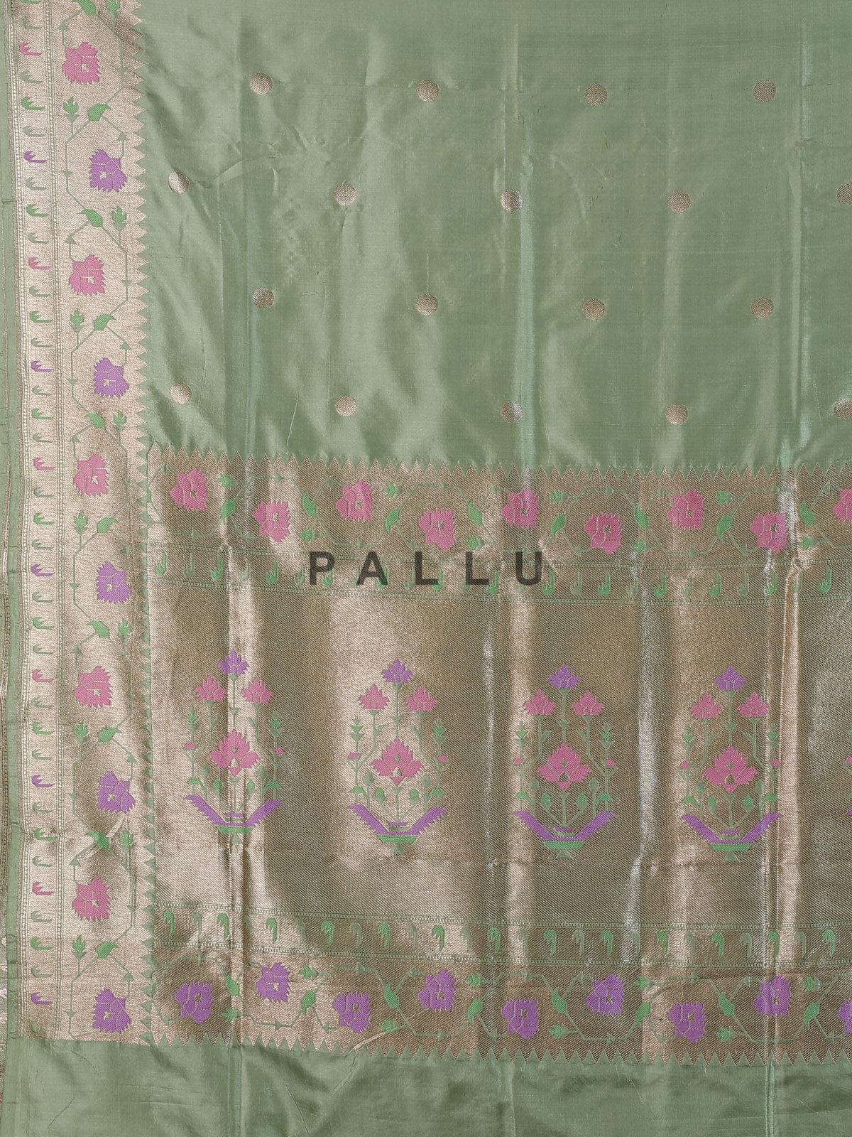 Pista green pure banarasi silk saree with delicate floral butti elegance