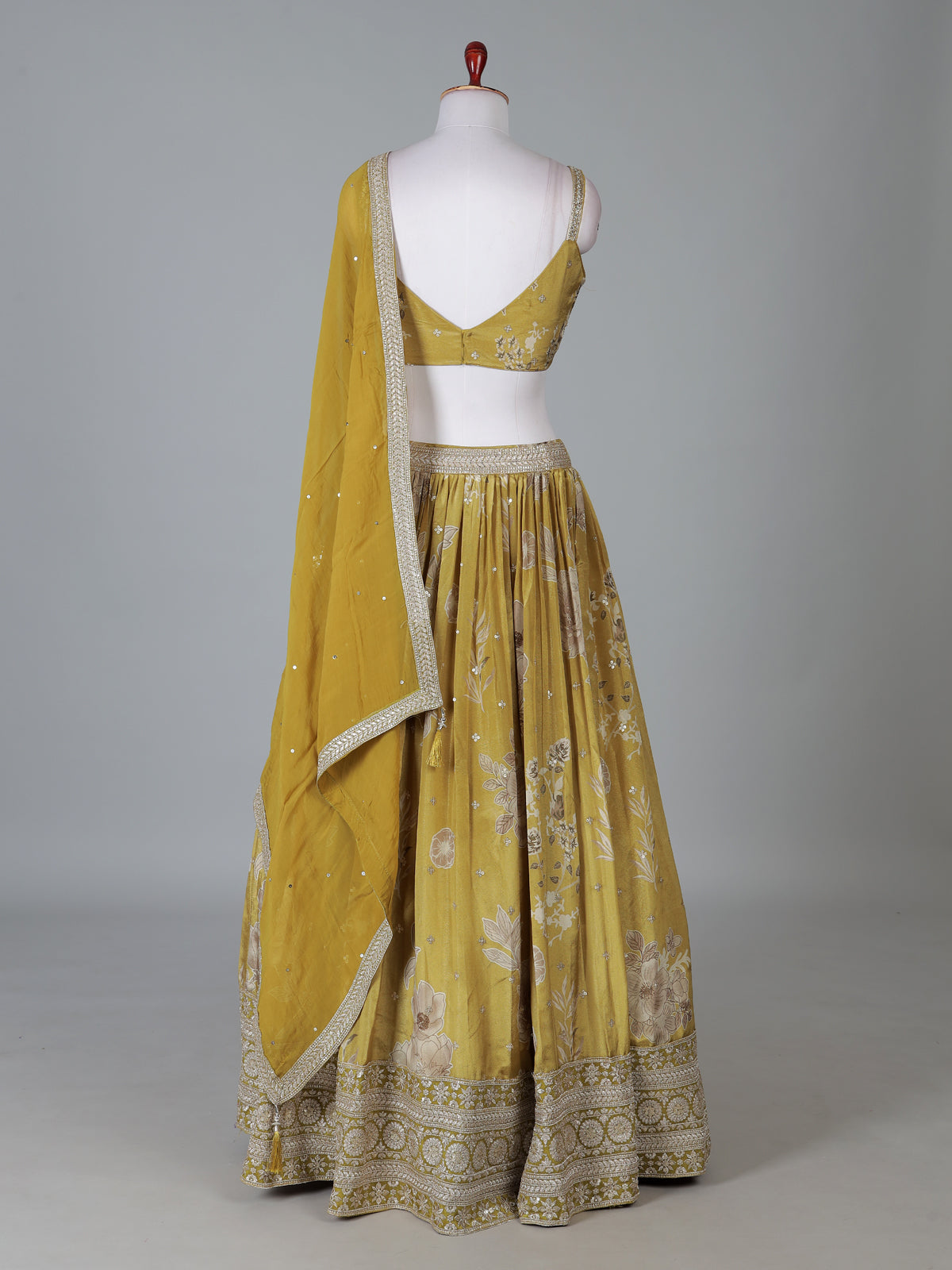 Mehendi yellow georgette silk heavy embroidered lehenga choli