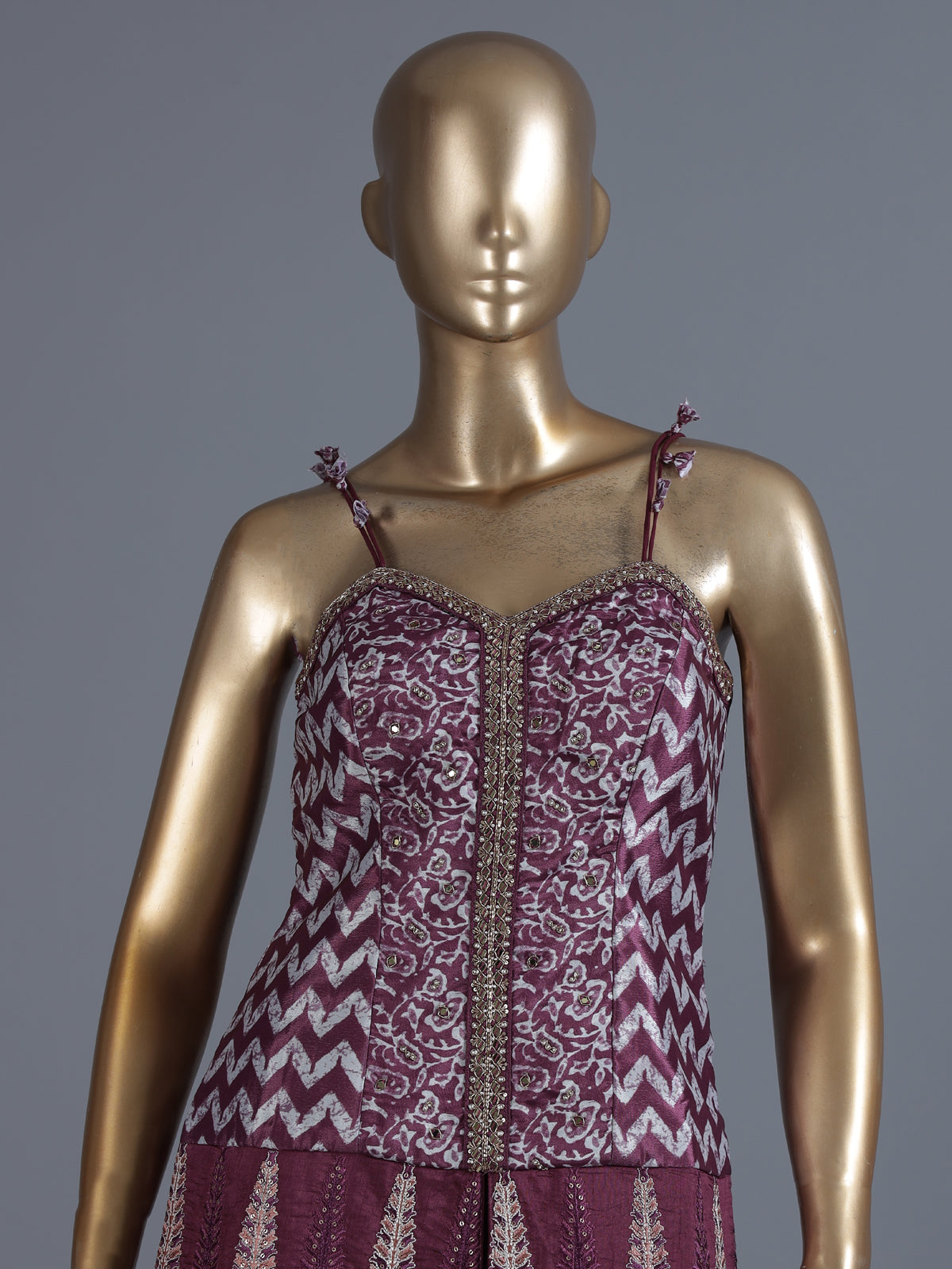 Dark purple chiffon silk palazzo suit with zardosi
