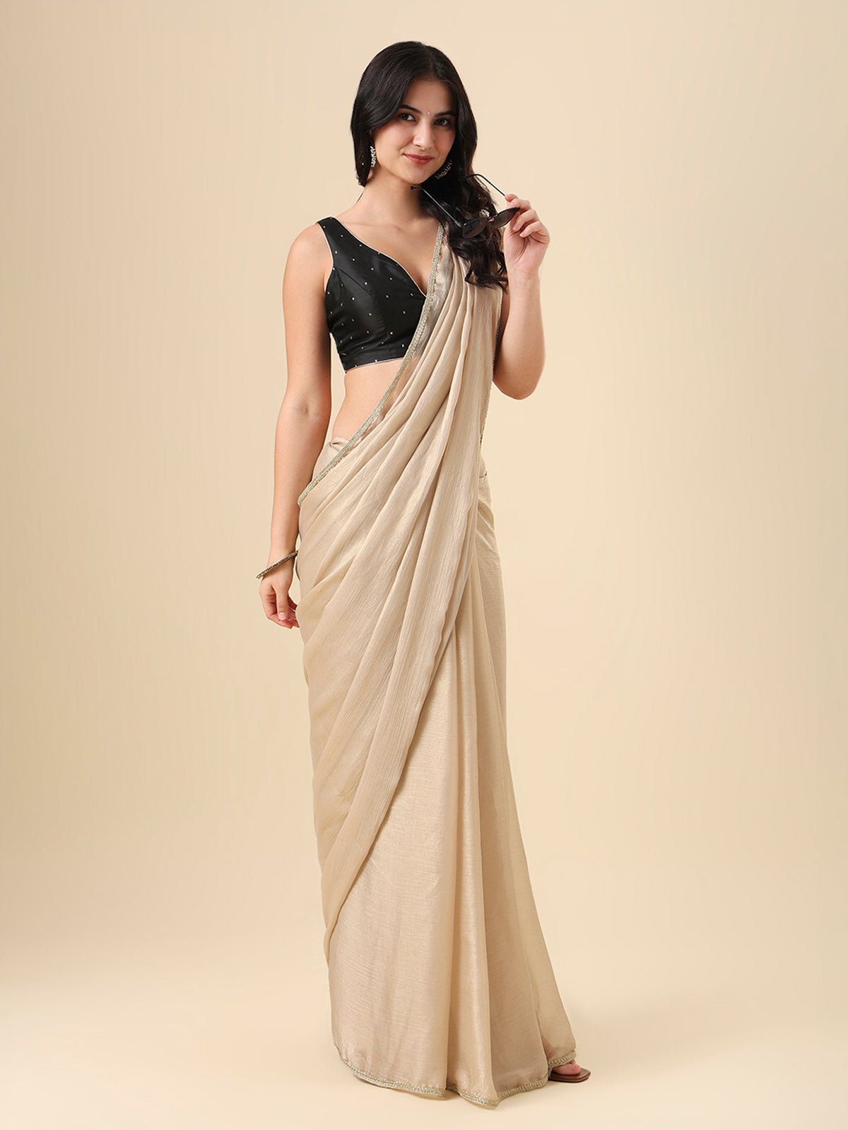 Black taffeta silk zari woven blouse with sleeveless design