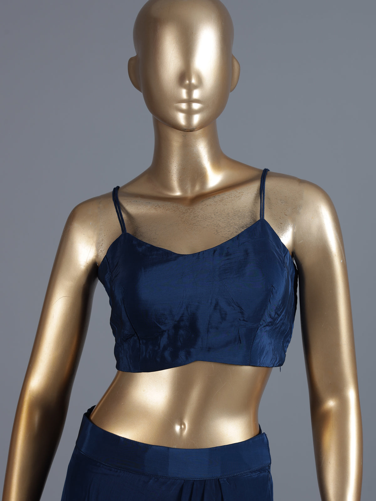 Blue crepe silk indowestern suit with zardosi work