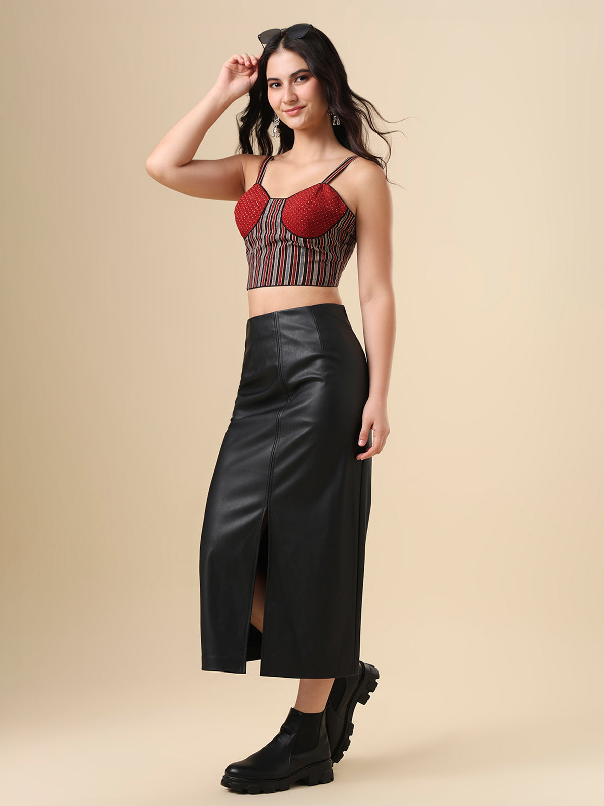 Multicolor cotton printed blouse with sweetheart sleeveless design