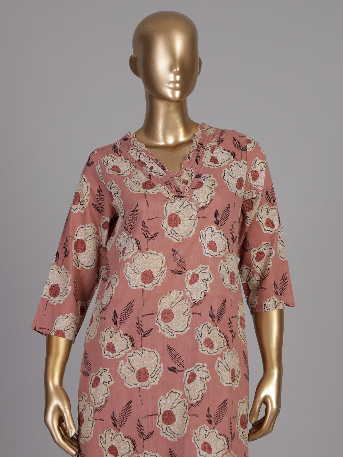 Dusty rose floral cotton kurti set ensemble