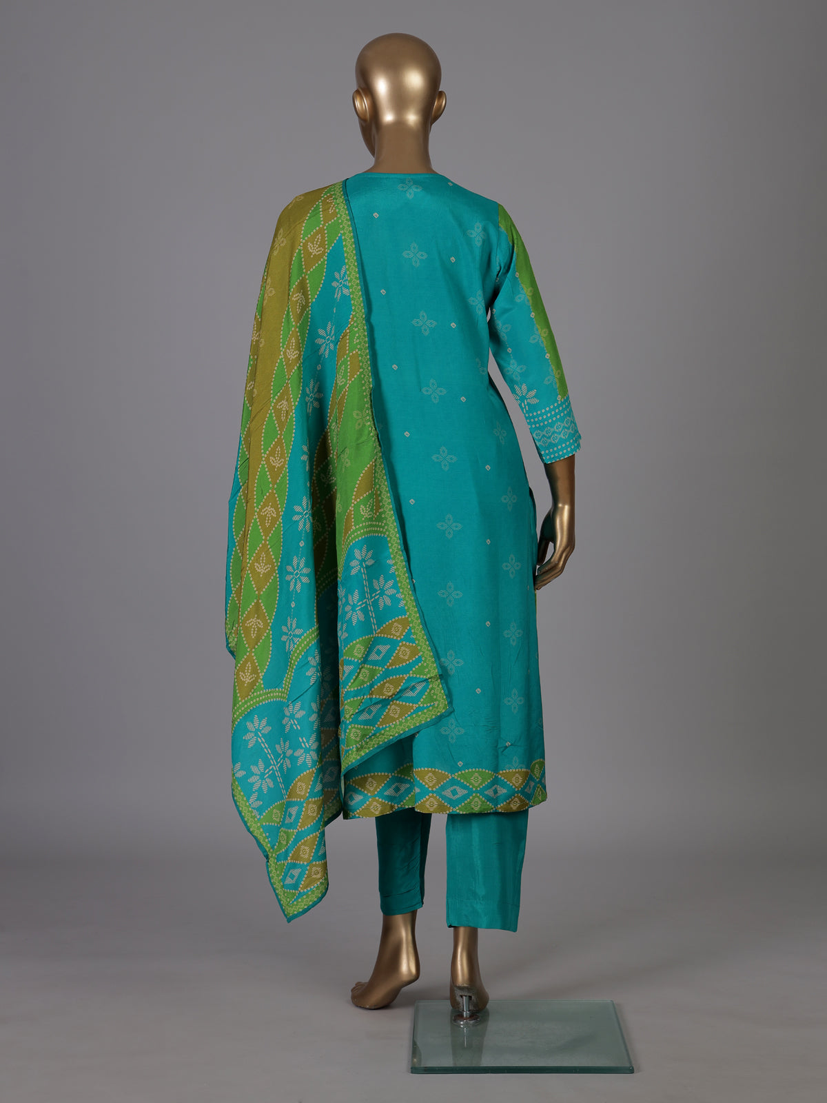 Blue bandhani inspired chanderi kurti set ensemble