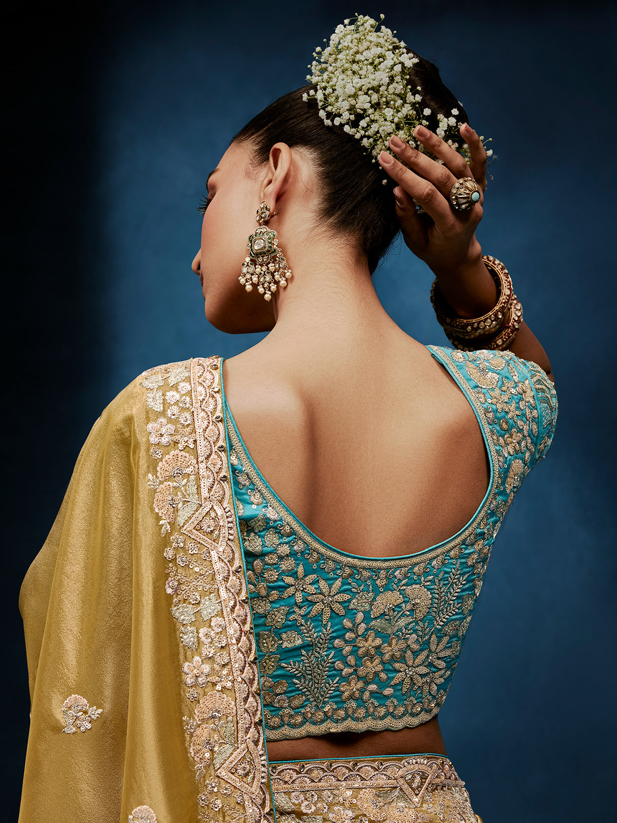 Beige tissue silk saree for graceful wedding celebrations