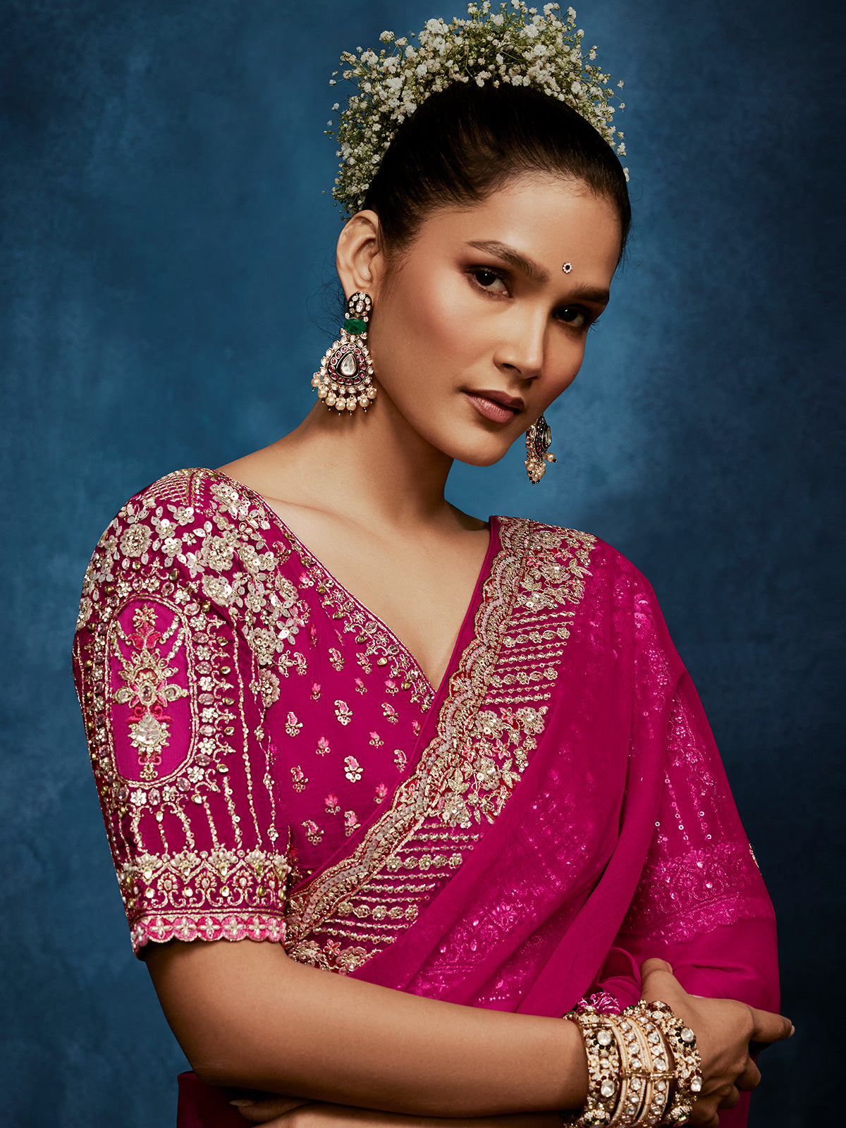 Rani pink georgette saree for elegant party wear