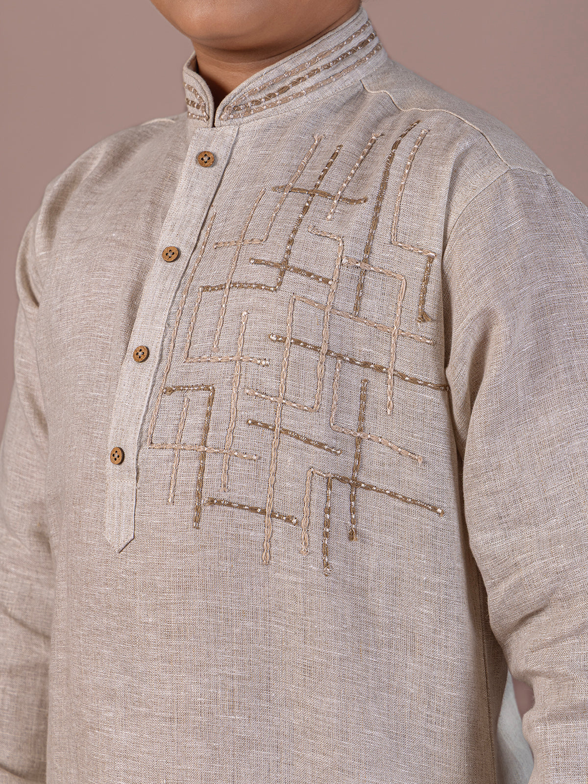 Grey thread work cotton linen festive kurta suit