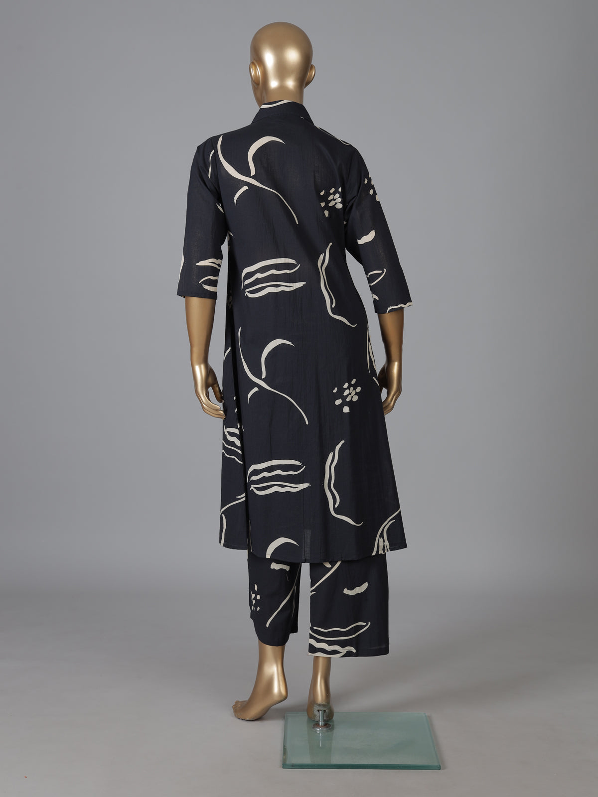 Black cotton silk printed palazzo kurti dupatta set