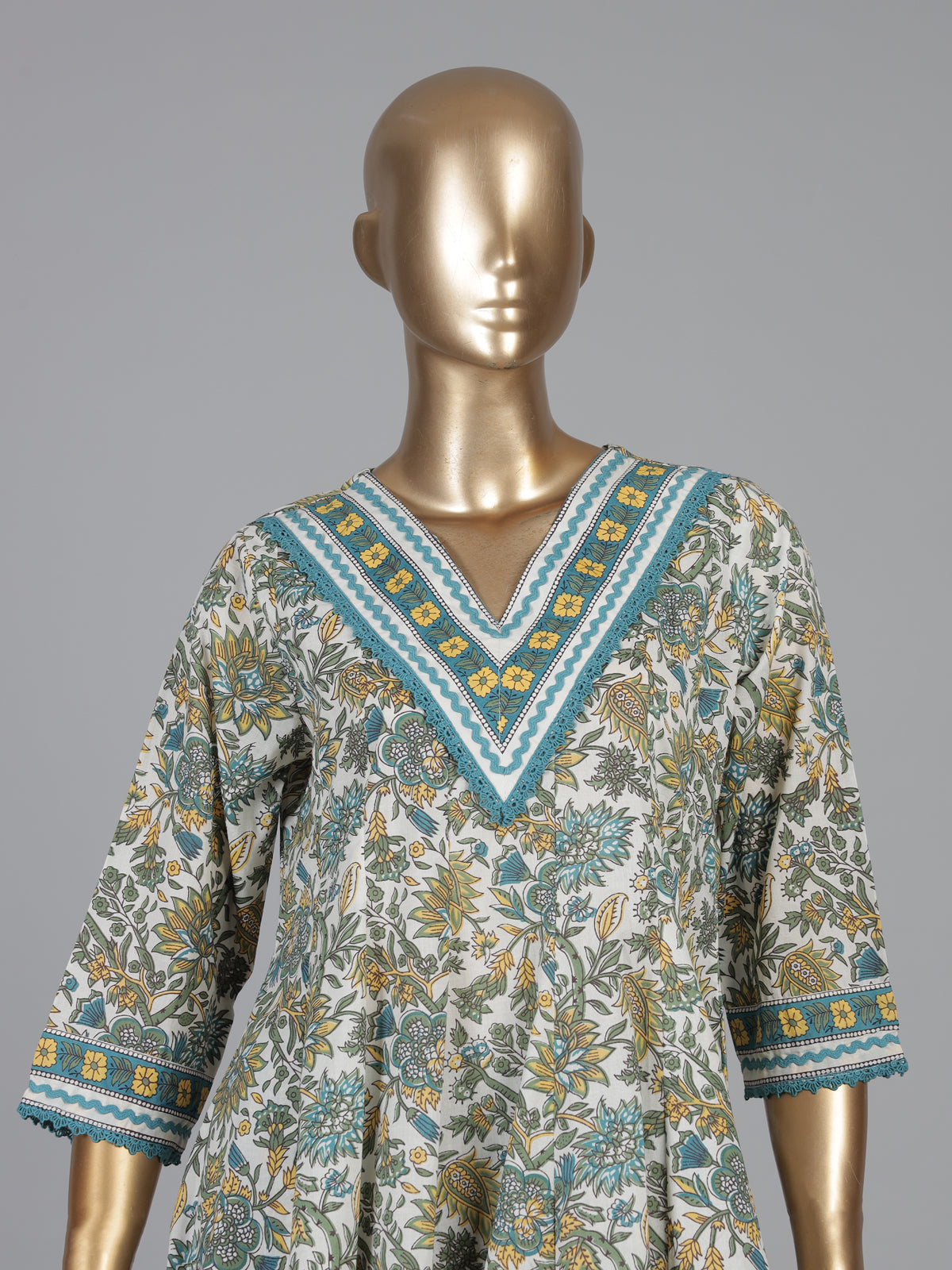 Firozi blue cotton floral printed palazzo kurti set