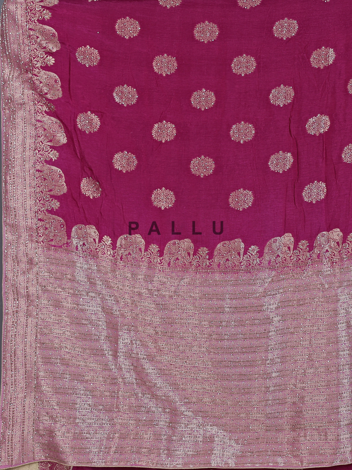 Bright wine dola silk saree with elephant motif elegance