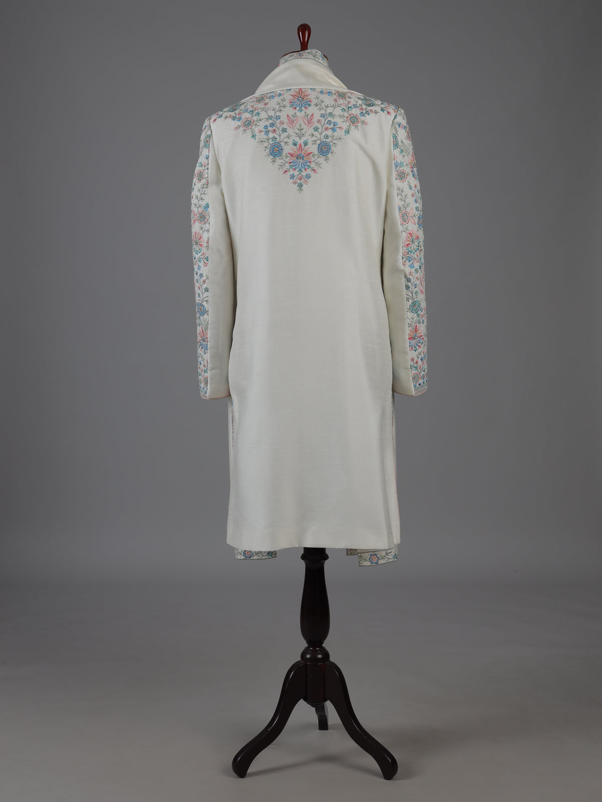 Cream raw silk embellished sherwani with dupatta set
