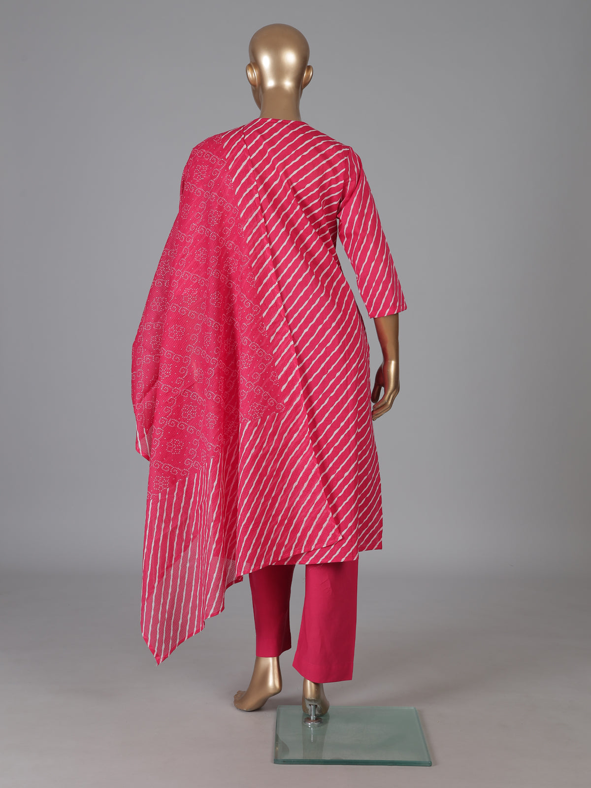 Rani pink silk festive yoke style kurti set