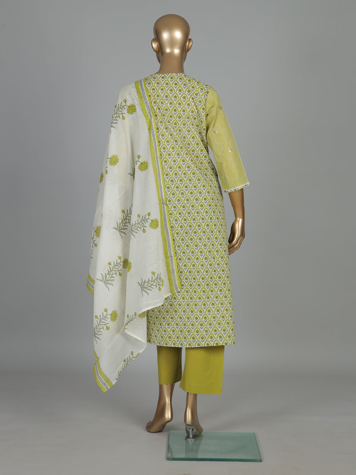Mehendi green floral cotton kurti set with dupatta